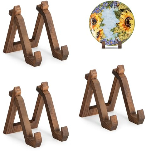 ANBOXIT Soporte Platos Decorativos de Madera - 3 Piezas Elegante Soporte para Platos - Marcos para Cuadros Decorativos Expositor de Portafotos, Soporte Vinilos - 15,2 cm