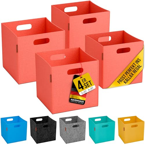 HAVENHAUS Filzkorb faltbar 4er Set peach pink 30x30x30cm | 4er Set Boxen Aufbewahrung Filz | Faltbox geeignet für Aufbewahrung im ganzen Haus | Körbe Aufbewahrung Filzbox, extra stabil 4mm| Regalkörbe