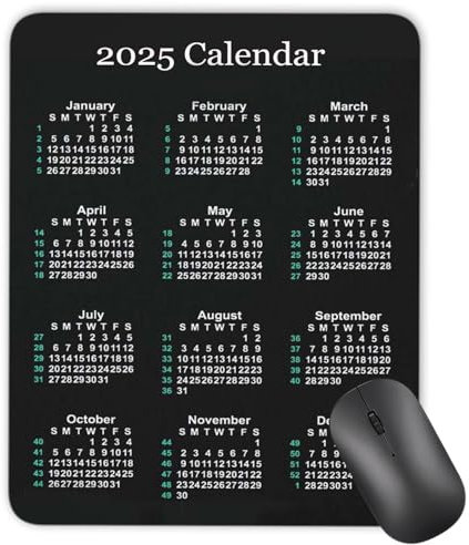 Qien BaiSei 2025 Kalender Vertikales rutschfestes Gummi-Mauspad, Kalender, schwarzes Mauspad, Büro-Mauspad, Gaming-Mauspad, 24,1 x 20,1 cm