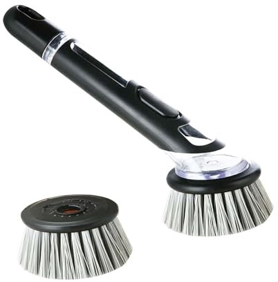 Push to Dispense Dishwashing Liquid Long Handle Pot Washing Brush, Kitchen Pot and Sink Cleaning Brush, the interior can hold dishwashing liquid, press to dispense dishwashing liquid.