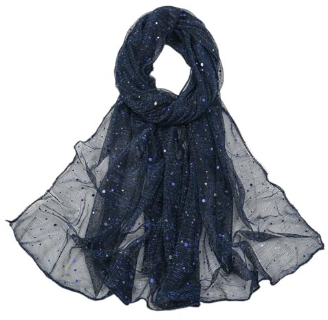 KETAFOUND Sciarpa Di Chiffon Velata Da Donna - Sciarpa Leggera Da Donna Sciarpa Con Paillettes In Tinta Unita Scialli, Fazzoletto Da Collo Elegante E Versatile, Blu Navy, 170 * 70 Cm