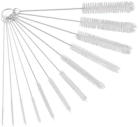 Lot de 12 Brosses De Nettoyage,Goupillon De Nettoyage,Brosse De Nettoyage pour Tube,Bouteille en Verre,Biberon,Bouilloire Et Clavier,Brosse De Nettoyage en Nylon pour Bouteille, Blanc