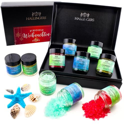 Hallingers Frohe Weihnachten - Set di 5 sali da bagno natalizi con sali del Mar Morto come regalo di vino (set) – Calendario dell'Avvento