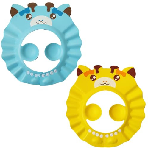 BEPSYOM 2 Stück Kinder Duschhaube, Haarewaschen Kinderschutz, Shampoo-Badeschutz, Weiche Kappenkappe, Mütze, Wasserdichte Kappe, Haarwaschbecher, Verstellbar Ohr und Augenschutz für Babys ab 6 Monaten