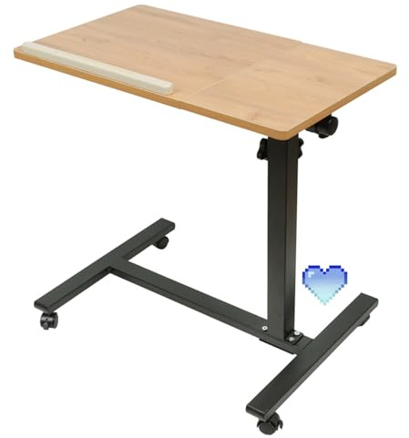 HUOLE Mesa de pie móvil, Mesa de Cama de Ruleta, Altura Ajustable, Soporte de ratón Separado, Escritorio de pie móvil, Plegable, 360° Mesa Auxiliar con 4 ruedas-60 * 34,5 * 58-90cm (Color Madera)