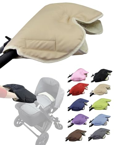Muff handske [handvärmare för barnvagn] handmuff buggy med lammull vattentät vindtät universalstorlek för barnvagn, buggy, hjulsläpvagn (beige)