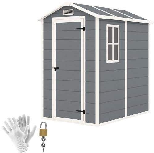 Outsunny 4 x 6ft Garden Shed Plastic Shed with Floor Lockable Door Grey