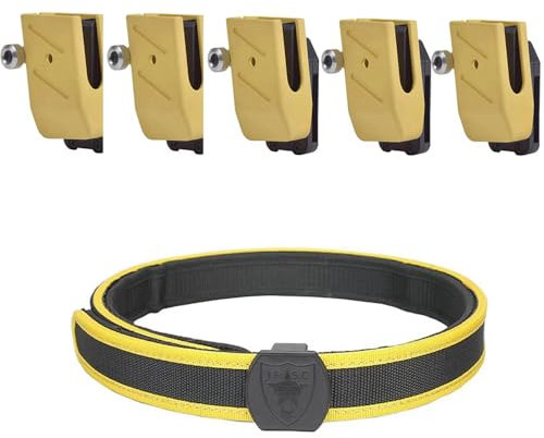 SINAIRSOFT Doppelschicht-Taktikgürtel, ISPC/IDPA/3 Gun/UIT Hochgeschwindigkeits-Schießgürtel, Wettkampfgürtel, Schwerlast-Kampfgürtel & 5 Stück Schnelllade-Pistolenmagazentaschen