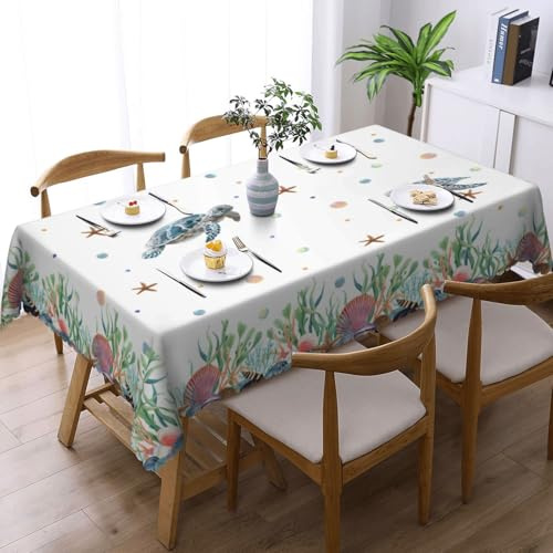 Tischdecke Abwaschbar Rechteckig 110x140cm, Schildkröten Gartentischdecke Tischdecken Fleckschutz Tischwäsche Wasserdicht Tischtuch für Draußen Esszimmer, Küche, Garten, Party, Hochzeiten，Haushalt