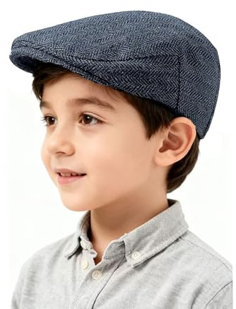 FUYAO Baby Boys Vintage Tweed Flat Newsboy Cap Kids Toddler Herringbone Beret Hat Pageboy Ivy Driver Cap (UK, Age, 2 Years, 5 Years, Navy)