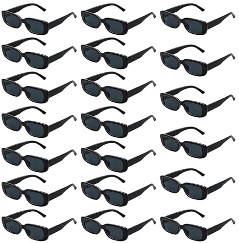 Demlaka Lot de 20 lunettes de soleil rectangulaires vintage - Lunettes de soleil rétro fines - Lunettes rétro tendance avec protection UV - Pour homme et femme - Pour fête, anniversaire et concerts