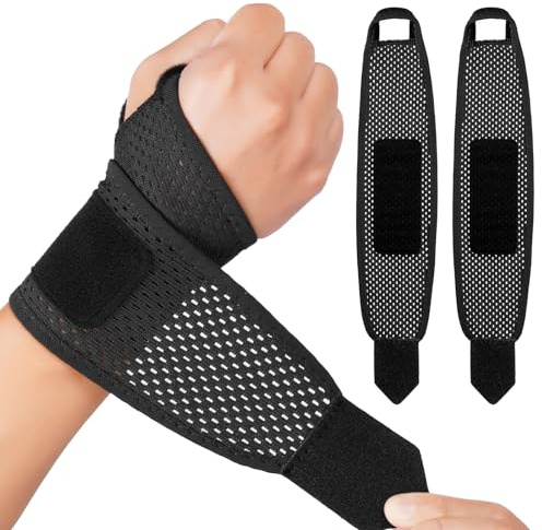 Beugo 2 st. Höger Vänster Handledsstöd för Män och Kvinnor, Andningsbart Handledsskydd, Elastiskt Handledsband för Sport, Viktträning, Gym och Arbete, Enkel (Svart)
