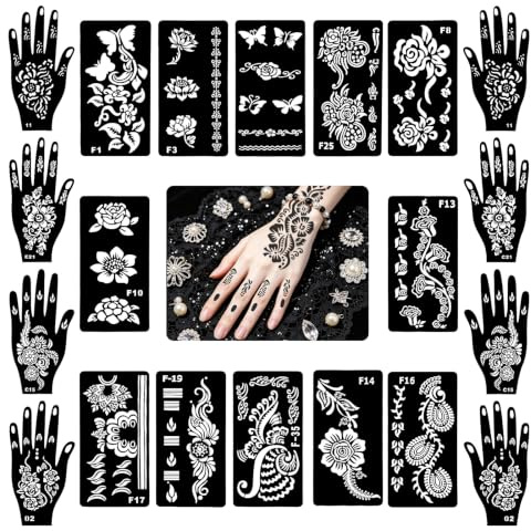 LOPHE Kit de Pochoirs pour Tatouage Temporaire Autoadhésifs Réutilisables, Facile à Utiliser, Idéal pour Fêtes, Carnaval, Halloween, Anniversaires, C-20PCS
