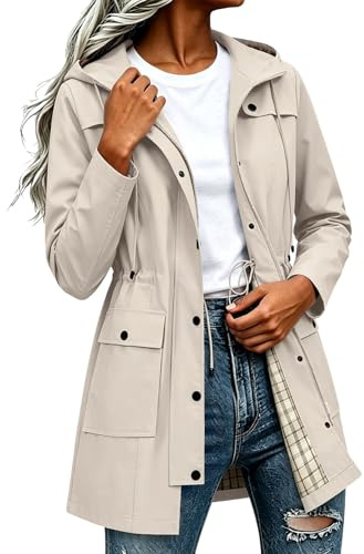 Znwerma Waterproof Jacket Lightweight for Women Ladies Windbreaker Rain Coats Full Zip Hooded Long Raincoat Casual Hiking Walking Outwear
