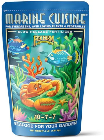 FoxFarm Marine Cuisine All Purpose Fertilizer - 10-7-7 Ocean-Based Plant Food with Crab Meal, Seabird Guano - Slow Release Fertilizer for Vegetables, Flowers, Roses & Container Plants - 4 lb
