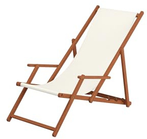 Liegestuhl weiß Gartenliege klappbare Sonnenliege Deckchair Strandstuhl Holz Gartenmöbel 10-303