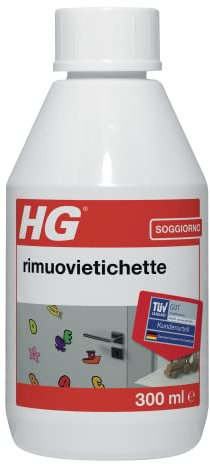 HG Rimuovietichette - Liquido Detergente Adatto a Rimuovi Adesivi, Materiale Appiccicoso, Catrame, Grasso e Olio dalle Superfici in Legno, Metallo e Plastica, 300 ml