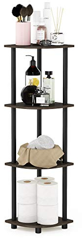 Furinno TURN-N-TUBE Corner Shelf, 4-Tier Corner Bookshelf, Display Storage Shelves with Open Shelves, for Organization and Storage, Living Room, Home Office, Garage, Dark Brown Grain