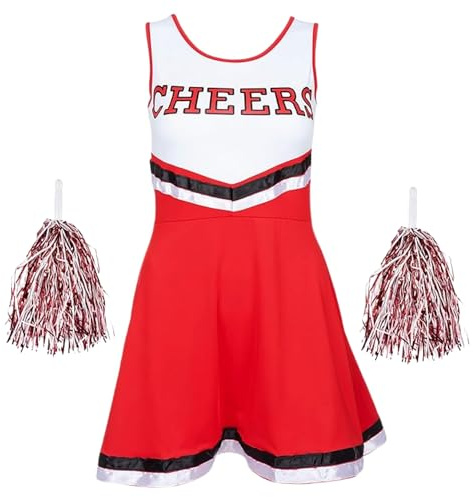 Disfraz animadora niña - Vestido con Pompones para Halloween y Fiestas de Disfraces - Disfraz Carnaval