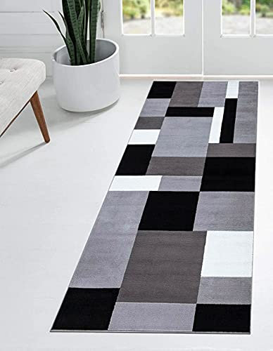 OZMIC Door Mat Runner Rug - Grey Black Door Mats Indoor - 60 X 110 cm Heavy Duty Low Profile Jute Backing Washable Entrance Rug for Front Back Door Runner Door Mat for Kitchen
