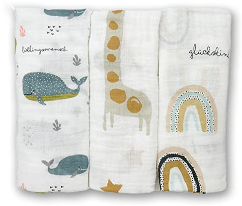 Mama Poppins | Mulltuch 3er Pack mit süßen Schriftzügen aus 100% Musselin Bio-Baumwolle. 2-lagig, extra weich und flauschig, 80 x 57 cm. Pucktuch, Stilltuch, Spucktuch und Kinderwagendecke.