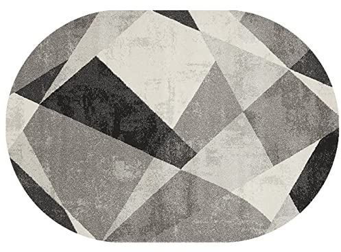 Rururug Tappeto Ovale Corridoio Ingresso decorazione domestica di soggiorno camera da letto Tappetino per Il Letto, Divano, geometrico grigio nero Oval 70 x 120 cm