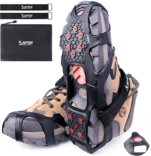 Sfee Crampons, V3 Tungsten Ice Cleats for Shoes & Boots - Traction Cleats for Hiking, Walking, Running on Snow & Ice