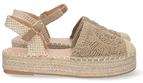 shoes&blues.es Sandalia de Plataforma para Mujer, Comoda, Forrada de Yute, Pala Cerrada y Entrelazada, Talon Abierto, y Cierre de Hebilla