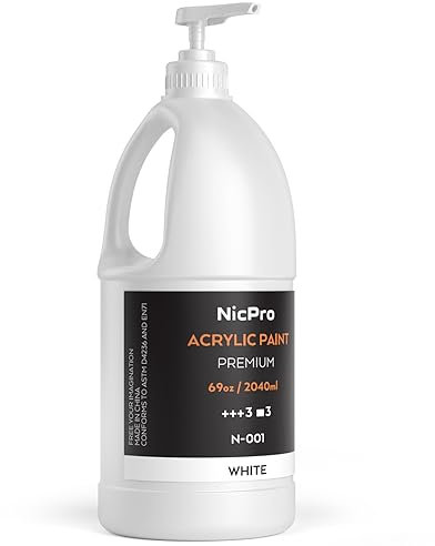 Nicpro White Large Acrylic Paint Set (69 oz, 2040 ml) Rich Art Painting Supplies Non Toxic for Multi Surface, Canvas, Wood, Leather, Fabric Stone Craft, for Kid & Adult with Pump