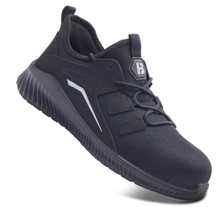 Blackrock Breeze Safety Trainers Lightweight Steel Toe Work Shoes S1P SRC with Breathable Performance Mesh Upper and Slip Resistant PU Sole - Size 7 Black