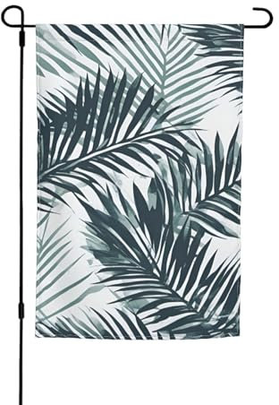 Banderas de jardín de temporada de doble cara con patrón de hojas de palma, bandera para decoraciones de día festivo al aire última intervensión, para patios, jardines