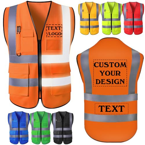 Gilet de Sécurité Personnalisé pour Homme avec Logo Gilet Réfléchissant haute Visibilité Personnalisé avec Poches à Fermeture éclair Gilets de Sécurité Personnalisés classe 2 pour Adultes Nnisexes