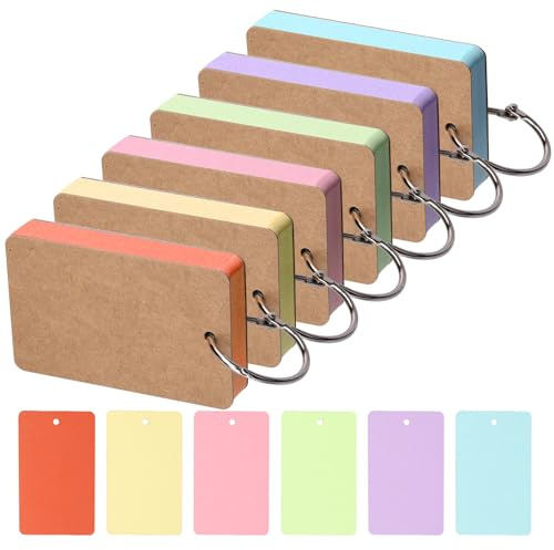 Tanstic 300Pcs Index Cards, 2.12 x 3.54 Inch 6 Colors Colored Flash Cards with Ring, Punched Note Cards Flashcards Index Cards Notecards for School Office Studying, Learning, Memory