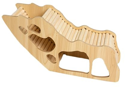 Wooden Hamster Hideout Hamster Tunnel with Ladder Syrian Hamsters Toys Wooden House Hamsters Bridge Cage Accessories for Small Animals,Style B 32 * 10.8 * 15.3cm