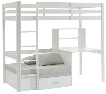 Vente-unique - Hochbett mit Schreibtisch, Schlafsofa & Stauraum - 90 x 200 cm - Kiefer massiv - GeweiÃ Â ÂÂ Ã Â ÂÂ t - Goliath II