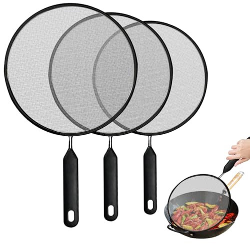LEKEFETO Paravento: 3pcs Paravento in Acciaio Inossidabile a 3 Pezzi, Coperchio Antigrasso, per Padelle (21+25+29cm, Nero)