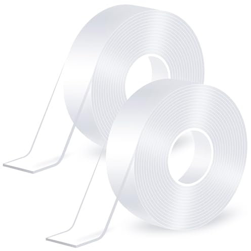 Double Sided Tape Heavy Duty,(6mx2cmx2mm,2Rolls) Strong Double Sided Mounting Nano Tape,Multipurpose Clear Adhesive Picture Hanging Strips,Removable Adhesive Sticky Tape for Poster Walls Decor Carpet
