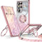 XYZ for Samsung Galaxy S24 Ultra Case with Stand, Cute Luxury Love Heart with Lanyard for Women Girls, Double Ring Bling Glitter Clear Protective Phone Cover for Samsung S24 Ultra, Pink
