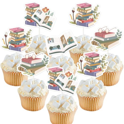 Jollyboom Storybook Baby Shower Decoration, 24pcs Storybook Theme Cupcake Topper Book Reading Double-Sided Printing Cake Decoration for Storybook Book Reading Baby Shower Birthday Party Decoration