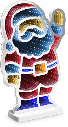 Idena 30551 - LED Infinity Mirror Père Noël, env. 25 x 8 x 40 cm, Lampe de décoration avec 288 SMD-LEDs et Effet 3D, décoration de Noël, avec Alimentation et 3 m de câble d'alimentation