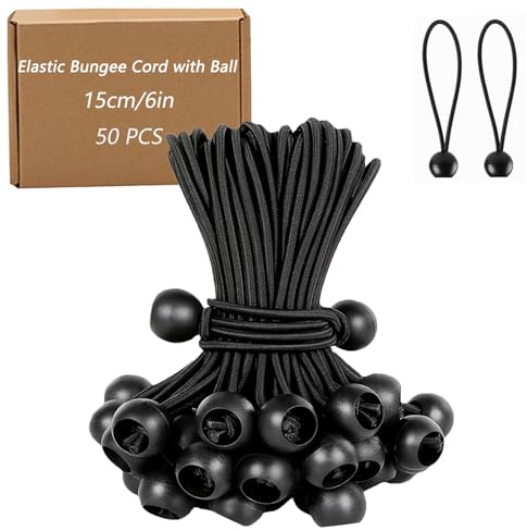 50 Pièces Tendeur Elastique Boule - 15 cm Tendeur Elastique - Tendeur Bache - Sandow Elastique pour Bâches, Tentes, Bannières, Filets et Tonnelles - Noir