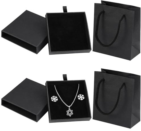 2 Pièces Pull-open Boite Cadeau Bijoux Ecrin Bijoux Petite,6.7×6.7×1.1cm Papier Carré Noir Boite Cadeau Bijoux avec 2 Pochettes Cadeaux,Carré Noir Boîte Cadeau Extensible pour Collier Boucle D'oreille