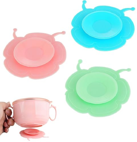 RT 3 Pièces Assiettes à Succion pour Bébés et Jeunes Enfants | Assiettes à Séparation en Silicone sans BPA avec Couvercle | Lavable au Micro-Ondes et au Lave-Vaisselle assiette compartiment
