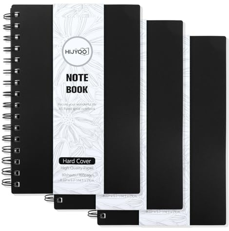 3 Pack A5 Journal Notebook, 480 Pages A5 Notepad Wirebound Spiral Notebooks for Writing, 80GSM Paper, PVC Cover, Lined Journal for Women Men Work Office School, 14.5 x 21cm-Black