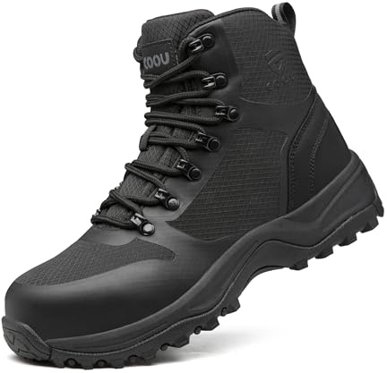 KOIFISH Chaussures de Sécurité Hommes Femme Antidérapante Montante Basket de Securite avec Embout en Acier Légère Bottines de Travail Respirante C28/Noir42