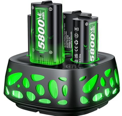 5800mWh Rechargeable Battery Pack for Xbox with Charger,Fast Charging Xbox Rechargeable Battery Pack W/10 Colors RGB Modes,Xbox Controller Batteries Pack for Series S/X/Xbox Interactive Gaming Figures
