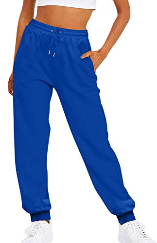 YCBMINGCAN Pantalones de chándal para mujer, color liso, cintura elástica, informales, sueltos, de forro polar, ropa interior de esquí, pantalones largos