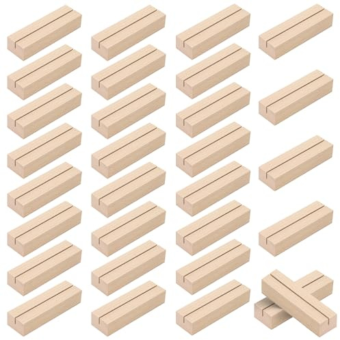 WISYOK Portacarte in legno, 30 pezzi, portabiglietti da tavolo, supporto per carte, portafoto, supporto in legno, portamenu, portafoto per matrimoni, feste e banchetti (10 x 3 x 2 cm)