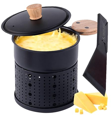 Raclette con Velas - Cazuela de Raclette Portátil para 2 Personas - Calentador de Mesa Multifunción para Fondue de Chocolate/Queso - Olla con Mango de Madera, 300ml para Oficina, Camping, Hogar