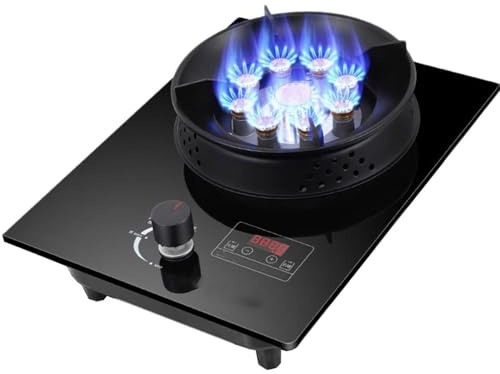 THEGA Cocina De Gas 1 Quemador, Placa Individual Vidrio Templado 5,2 KW, Ajuste Nivel Fuego, Dispositivo Protección contra Apagado Accidental, para Autocaravanas(NG)